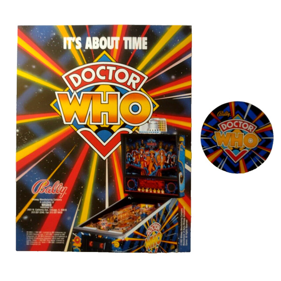 Doctor Who Pinball FLYER + Plastic Pinball Promo Drink COASTER Original 1992 - Picture 1 of 3